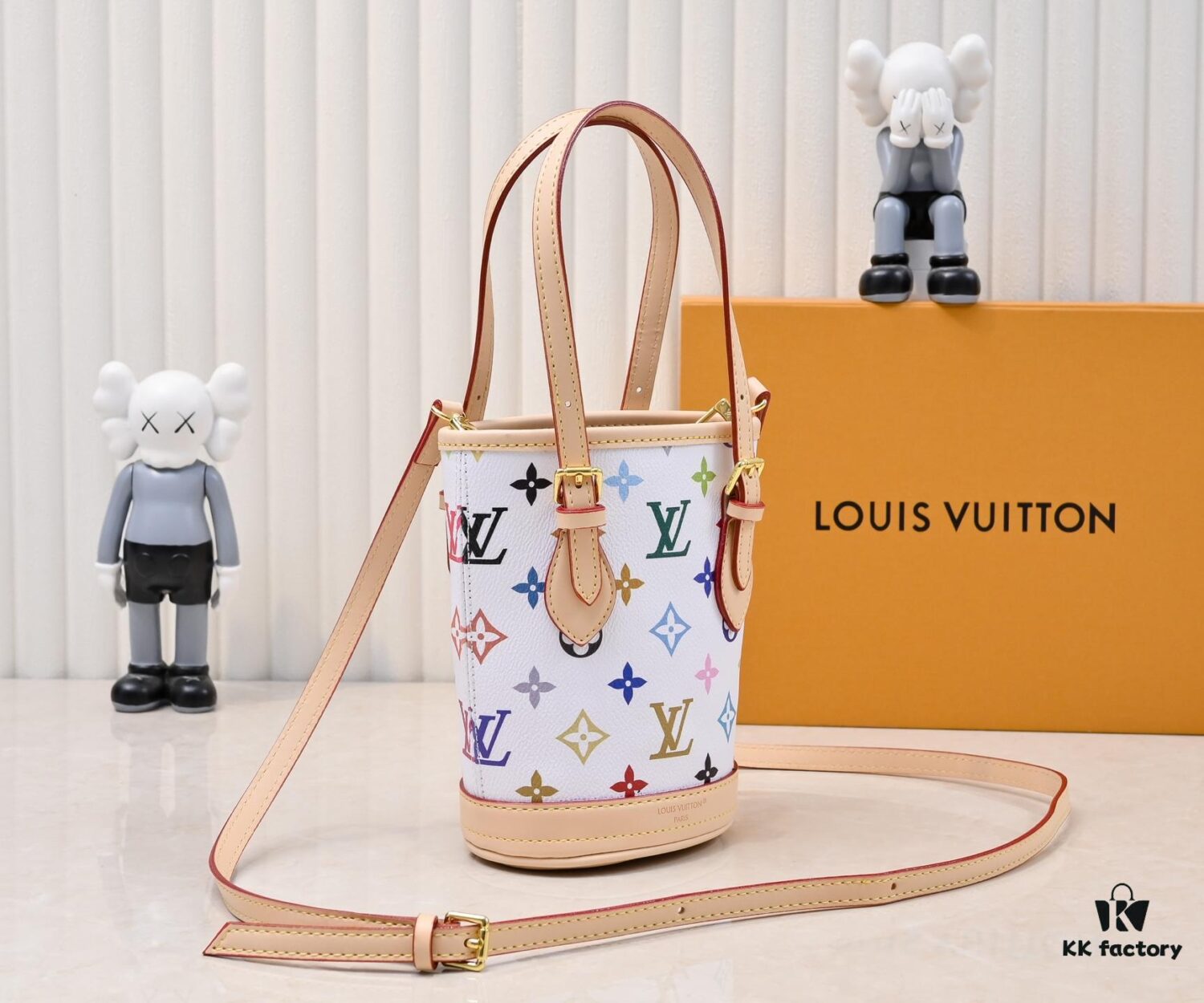 M81489 M13619 LV Longshang Village White Tricolor Upgrade Nano Bucket Bag from Match Series
