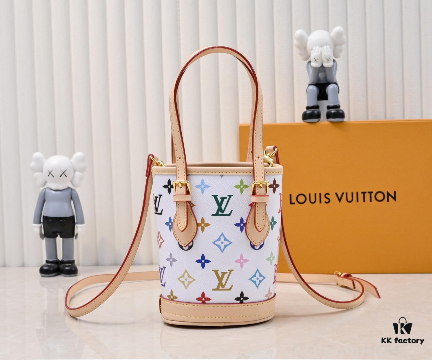 M81489 M13619 LV Longshang Village White Tricolor Upgrade Nano Bucket Bag from Match Series
