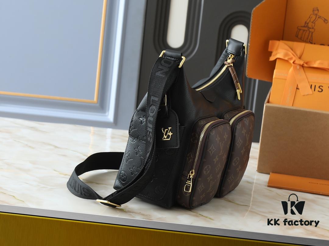 Upgraded Original M12697 Full Leather Khaki Monogram Bag with Fabric Pattern, Classic Canvas with Wide Adjustable Strap