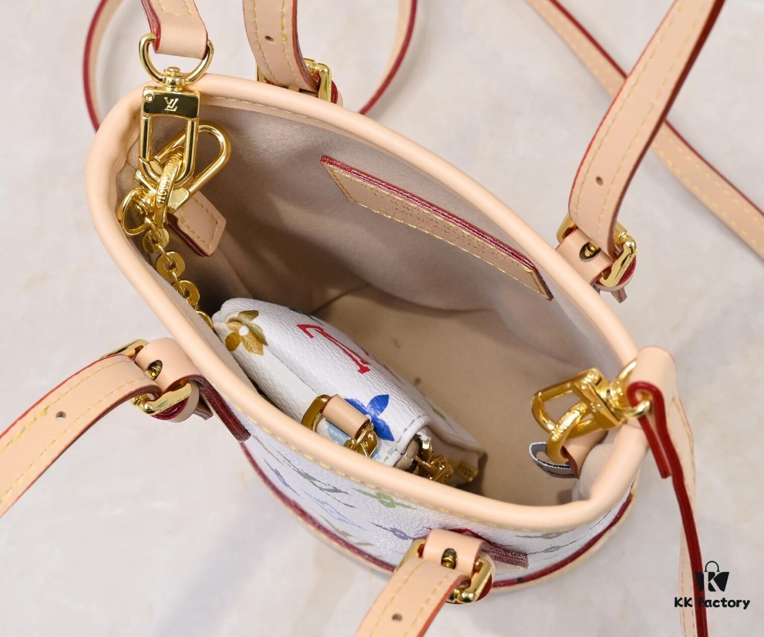 M81489 M13619 LV Longshang Village White Tricolor Upgrade Nano Bucket Bag from Match Series