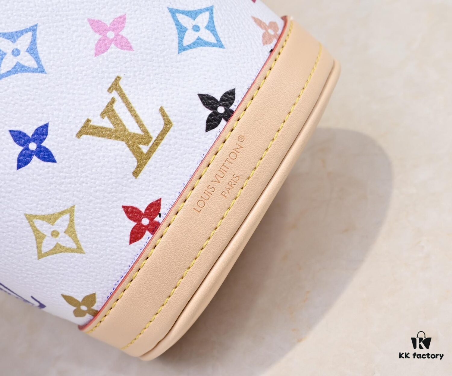 M81489 M13619 LV Longshang Village White Tricolor Upgrade Nano Bucket Bag from Match Series