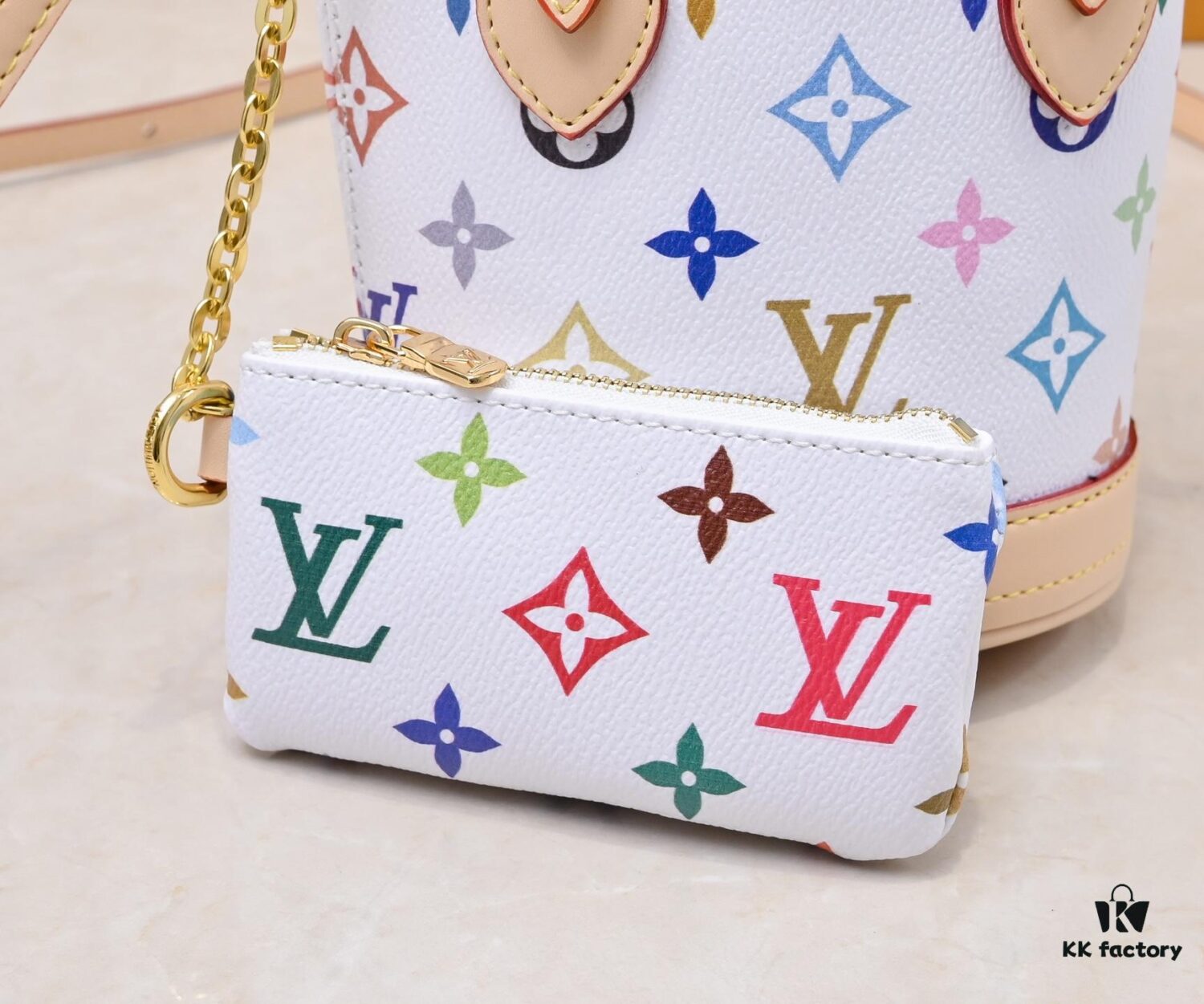 M81489 M13619 LV Longshang Village White Tricolor Upgrade Nano Bucket Bag from Match Series
