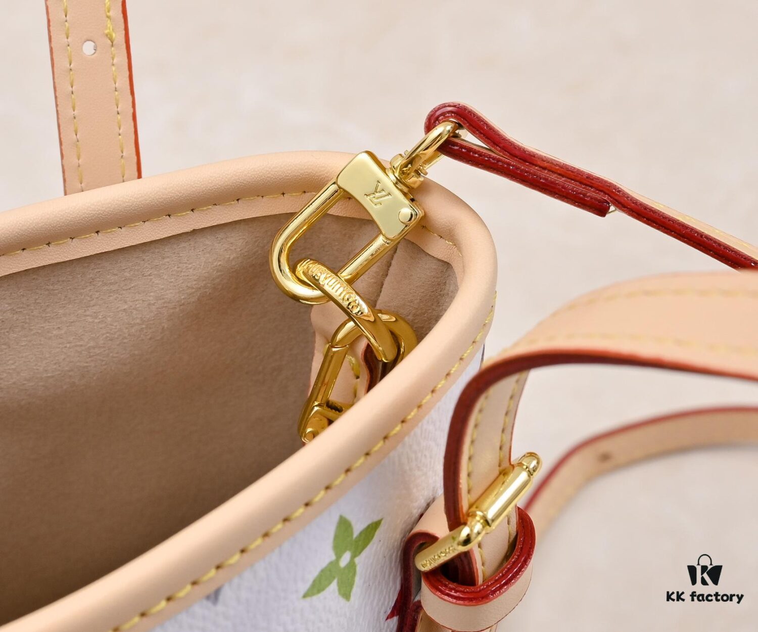 M81489 M13619 LV Longshang Village White Tricolor Upgrade Nano Bucket Bag from Match Series