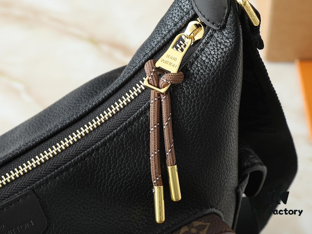 Upgraded Original M12697 Full Leather Khaki Monogram Bag with Fabric Pattern, Classic Canvas with Wide Adjustable Strap