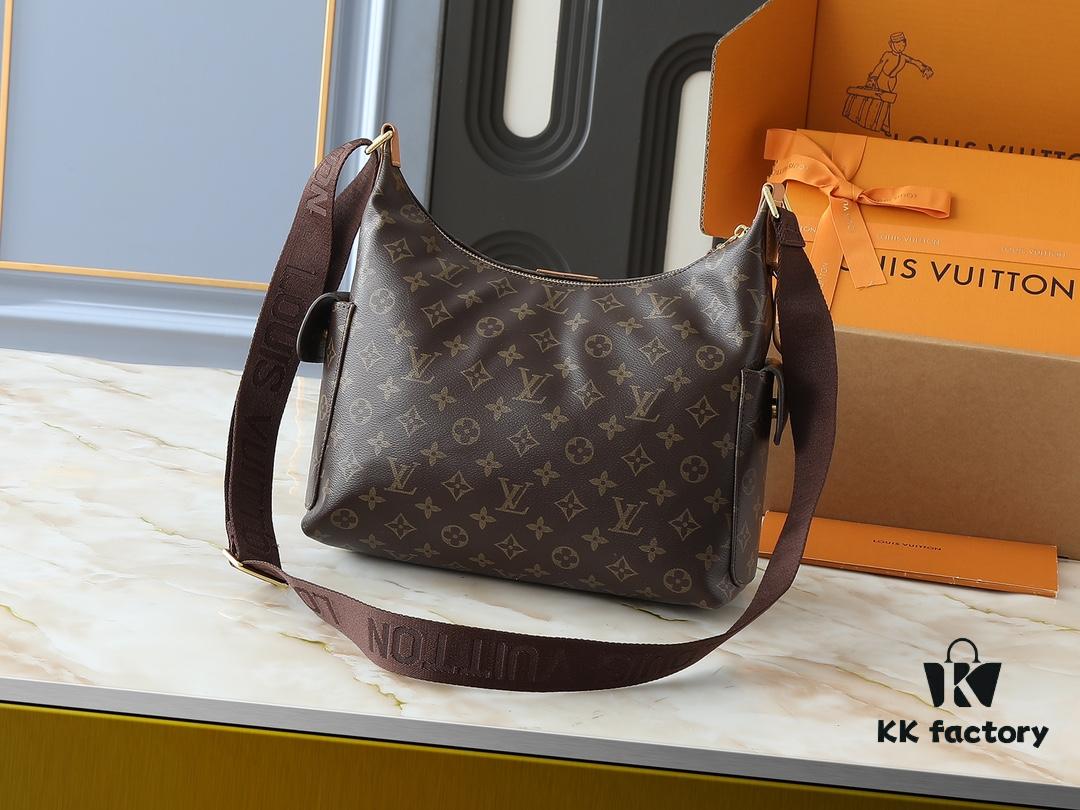 Upgraded Original M12697 Full Leather Khaki Monogram Bag with Floral Fabric, Classic Canvas with Wide Adjustable Strap