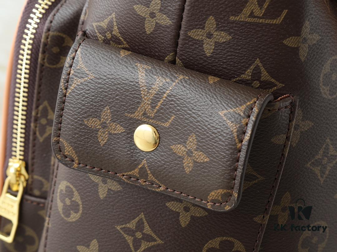 Upgraded Original M12697 Full Leather Khaki Monogram Bag with Floral Fabric, Classic Canvas with Wide Adjustable Strap