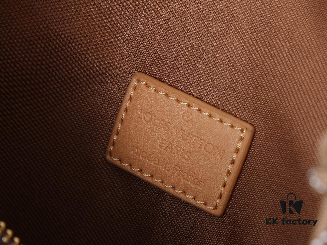 Upgraded Original M12697 Full Leather Khaki Monogram Bag with Floral Fabric, Classic Canvas with Wide Adjustable Strap