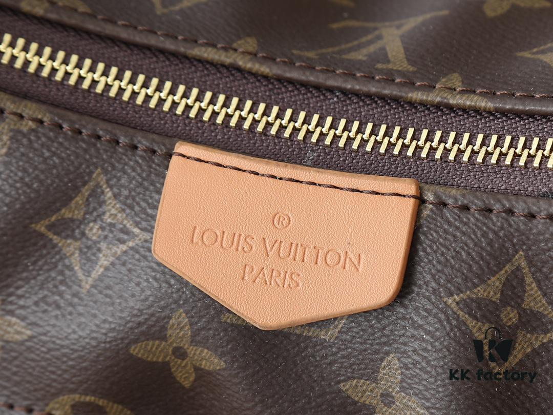 Upgraded Original M12697 Full Leather Khaki Monogram Bag with Floral Fabric, Classic Canvas with Wide Adjustable Strap