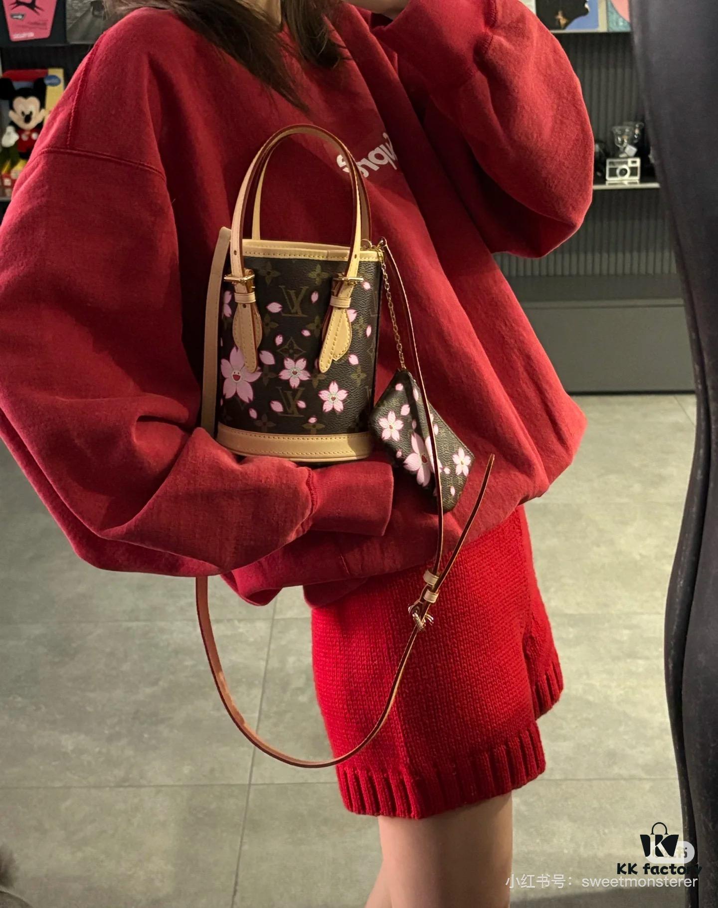 M81489 Lv Village Cherry Blossom Upgraded Nano Bucket Bag from Match Collection