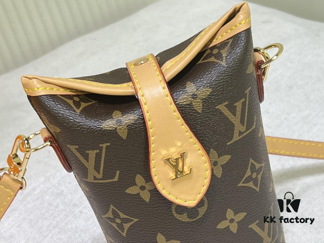 Quality Upgrade 🔥 Exclusive Real Shot M80874 Vintage Mini Ice Cream Cone Bag 2022 Latest Fold Me Mini with Magnetic Clasp Design, Incorporating LV Hardware Elements, Compact and Exquisite Unisex Leather Bag