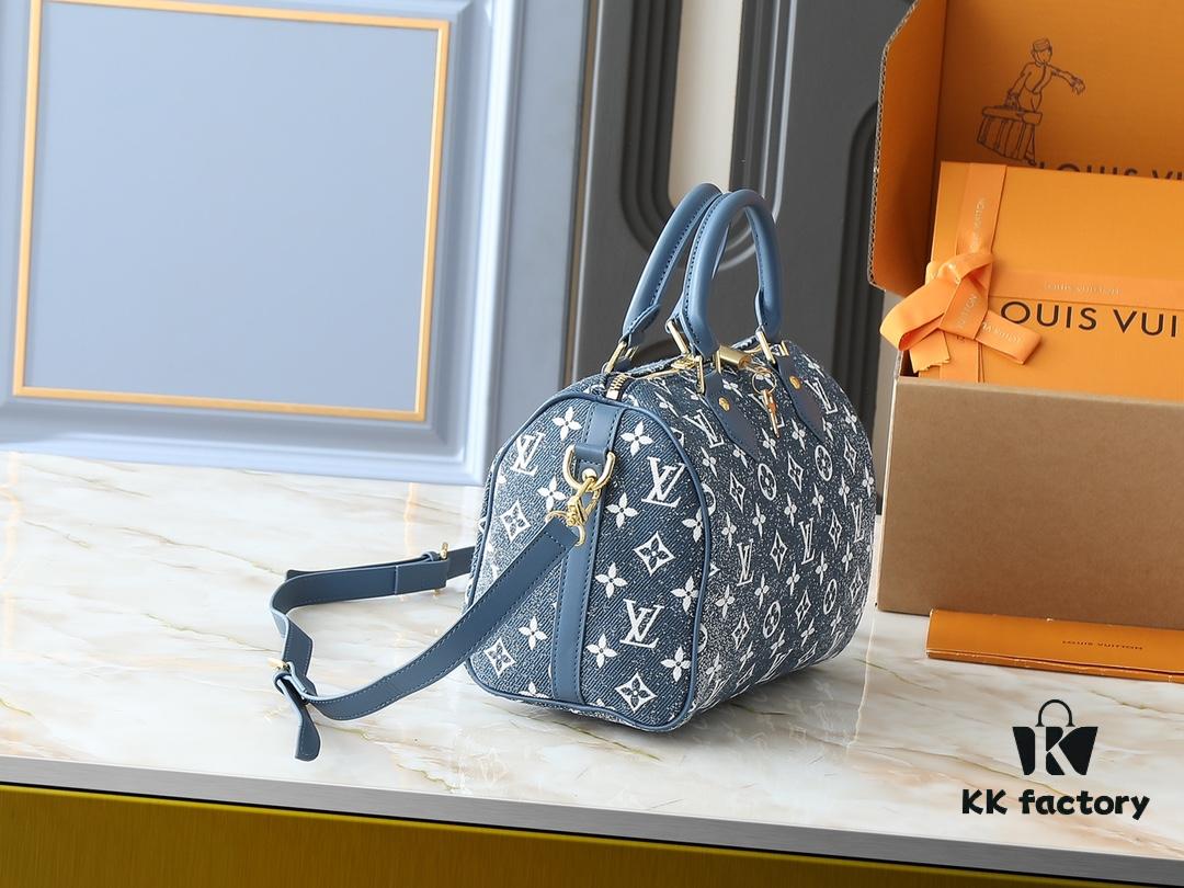 Upgraded Original M46736 M59273 M58947 M21464 M59609 Speedy Bandoulière 25 Handbag, Strikingly Reintroduced in the 2021 Fall Wild at Heart Capsule Collection, Featuring Oversized LV Letter Embossing on Monogram Empreinte Leather, with a Detachable Shoulder Strap Offering Crossbody Wear