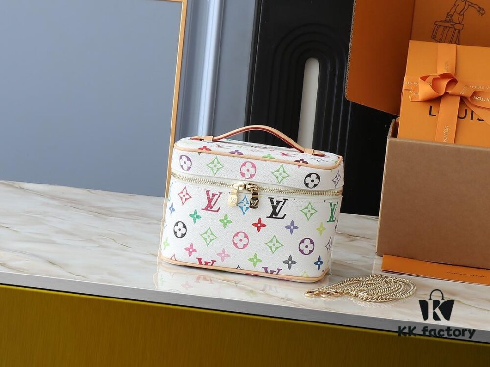 Upgraded Original M13747 M44495 M42265 M44936 M42263 LV Takashi Murakami Nice Mini Nano Cosmetic Pouch Featuring the Monogram Print in 33 Vibrant Colors, 2025 Collaboration of White Tricolor and Black Tricolor Twelve-Section Series by Takashi Murakami and LV, a Global Hit Loved by Celebrities