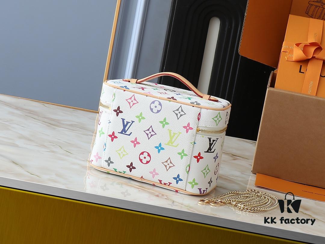 Upgraded Original M13747 M44495 M42265 M44936 M42263 LV Takashi Murakami Nice Mini Nano Cosmetic Pouch Featuring the Monogram Print in 33 Vibrant Colors, 2025 Collaboration of White Tricolor and Black Tricolor Twelve-Section Series by Takashi Murakami and LV, a Global Hit Loved by Celebrities