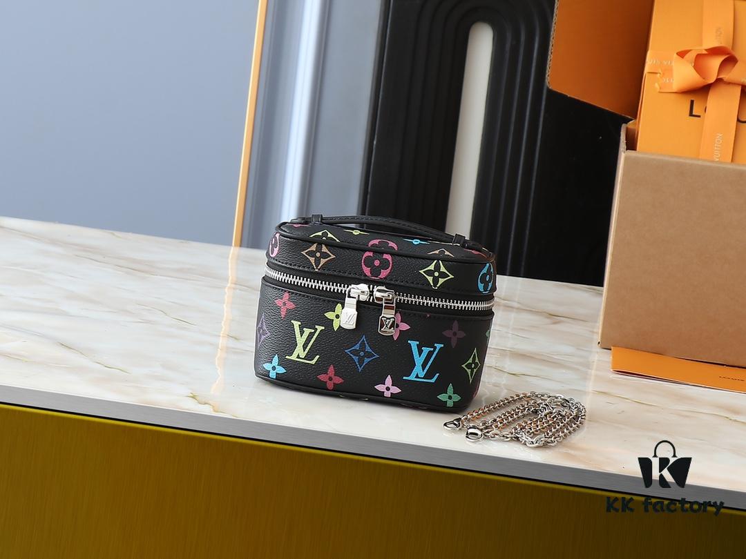 Upgraded Original M13747 M44495 M42265 M44936 M42263 LV Takashi Murakami Nice Mini Nano Cosmetic Pouch Featuring Monogram Print in 33 Vibrant Colors, 2025 LV x Takashi Murakami Collaboration White Tricolor and Black Tricolor Twelve-Section Series, Globally Popular Among Celebrities