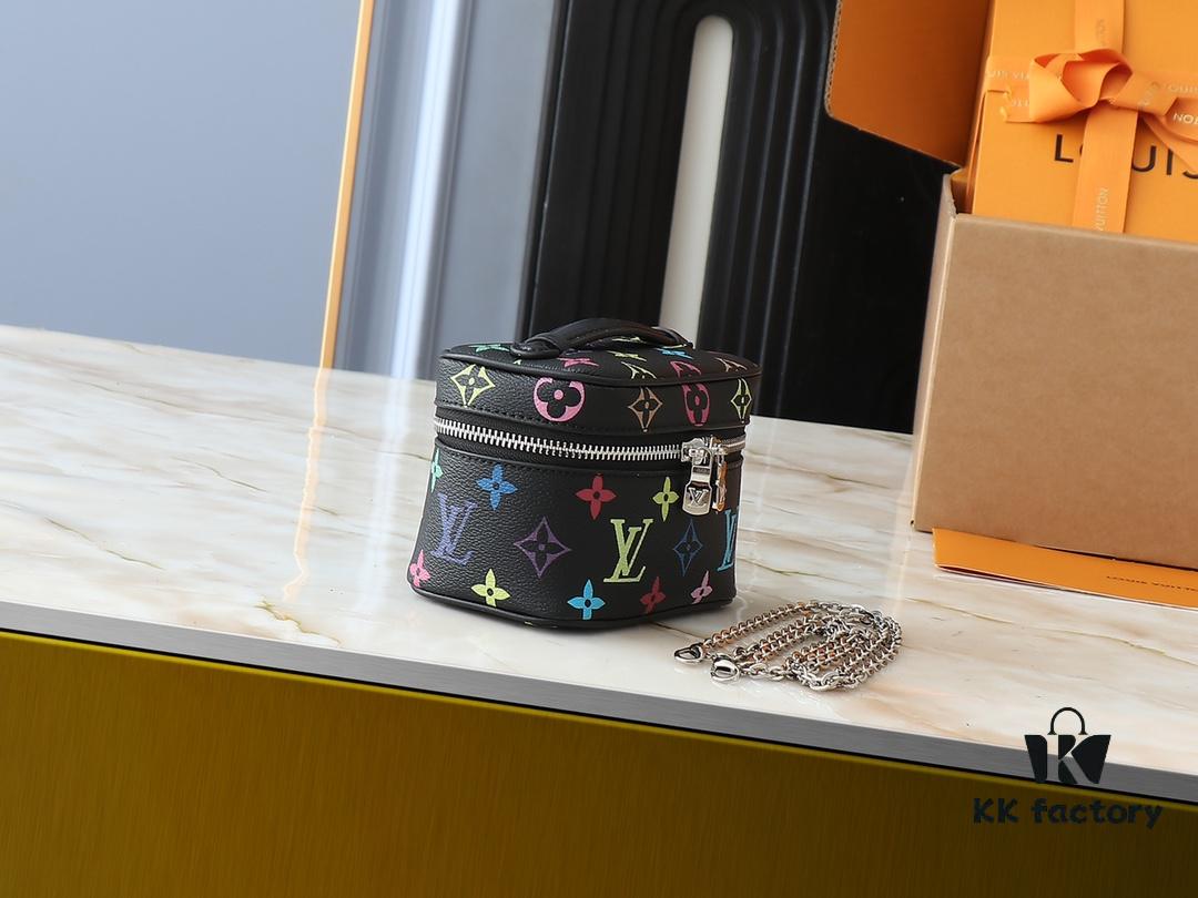 Upgraded Original M13747 M44495 M42265 M44936 M42263 LV Takashi Murakami Nice Mini Nano Cosmetic Pouch Featuring Monogram Print in 33 Vibrant Colors, 2025 LV x Takashi Murakami Collaboration White Tricolor and Black Tricolor Twelve-Section Series, Globally Popular Among Celebrities