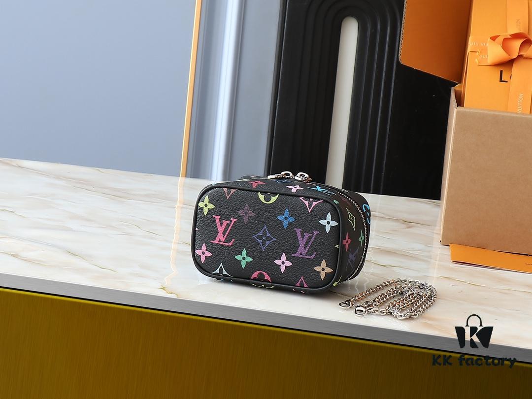 Upgraded Original M13747 M44495 M42265 M44936 M42263 LV Takashi Murakami Nice Mini Nano Cosmetic Pouch Featuring Monogram Print in 33 Vibrant Colors, 2025 LV x Takashi Murakami Collaboration White Tricolor and Black Tricolor Twelve-Section Series, Globally Popular Among Celebrities