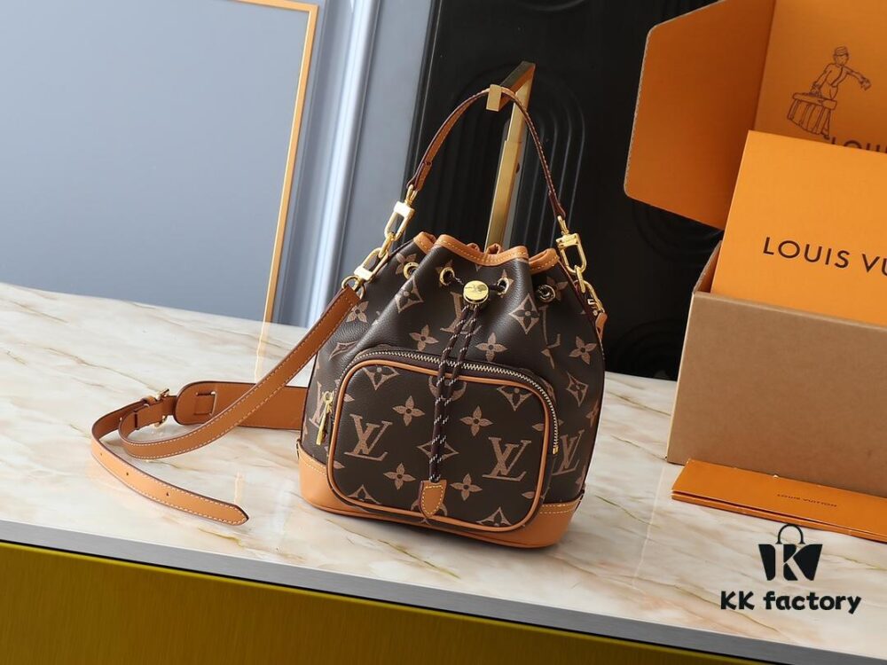 Noe Cargo Mini Upgrade Original Version M14199 M14017 – Compact Bucket Bag in Shiny Calfskin with Nylon-Like Sheen