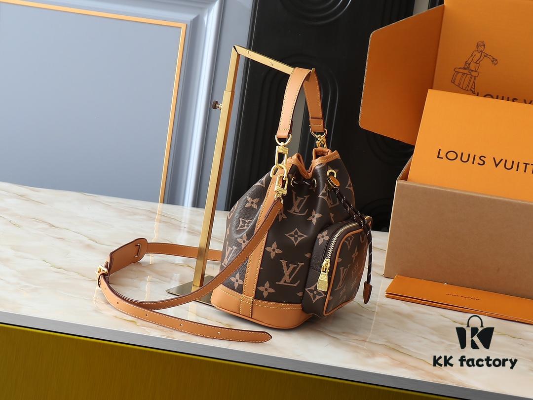 Noe Cargo Mini Upgrade Original Version M14199 M14017 – Compact Bucket Bag in Shiny Calfskin with Nylon-Like Sheen