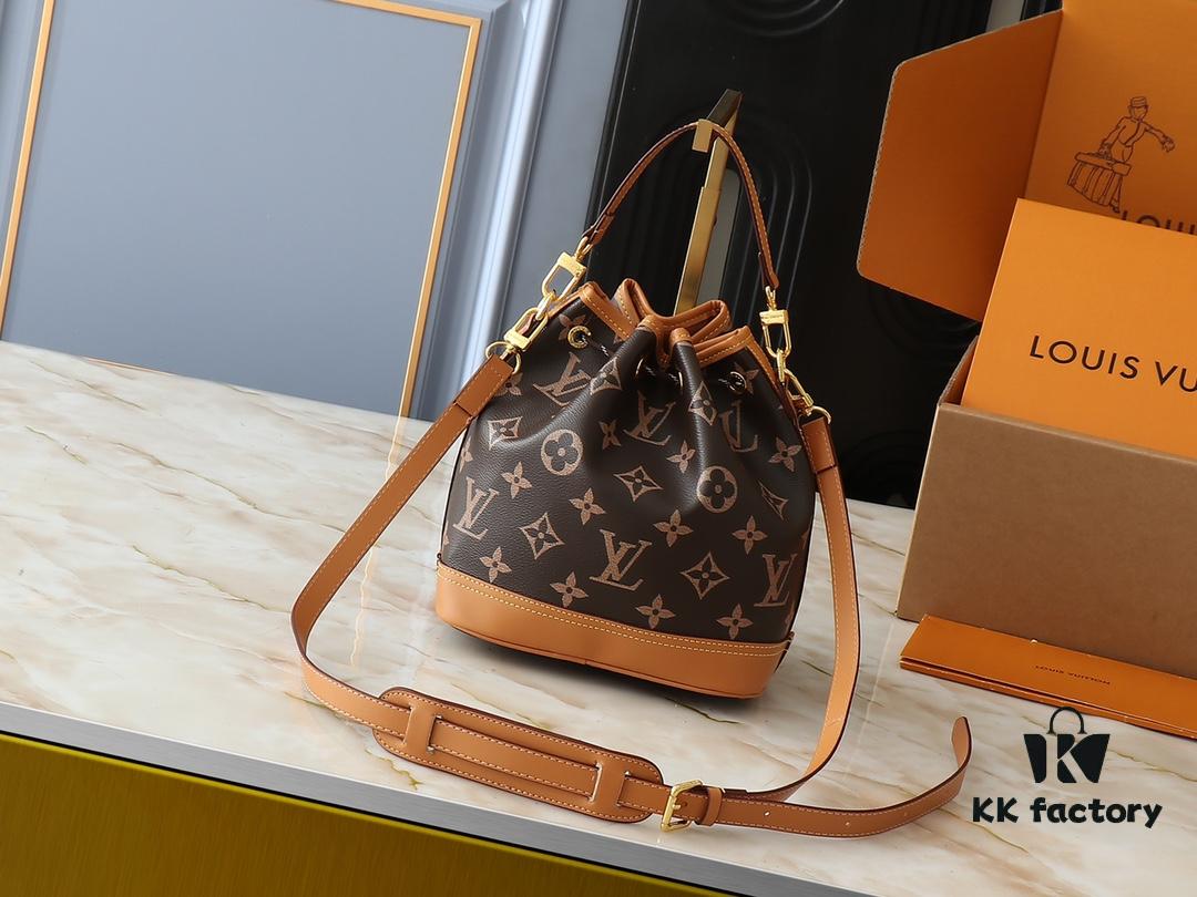 Noe Cargo Mini Upgrade Original Version M14199 M14017 – Compact Bucket Bag in Shiny Calfskin with Nylon-Like Sheen