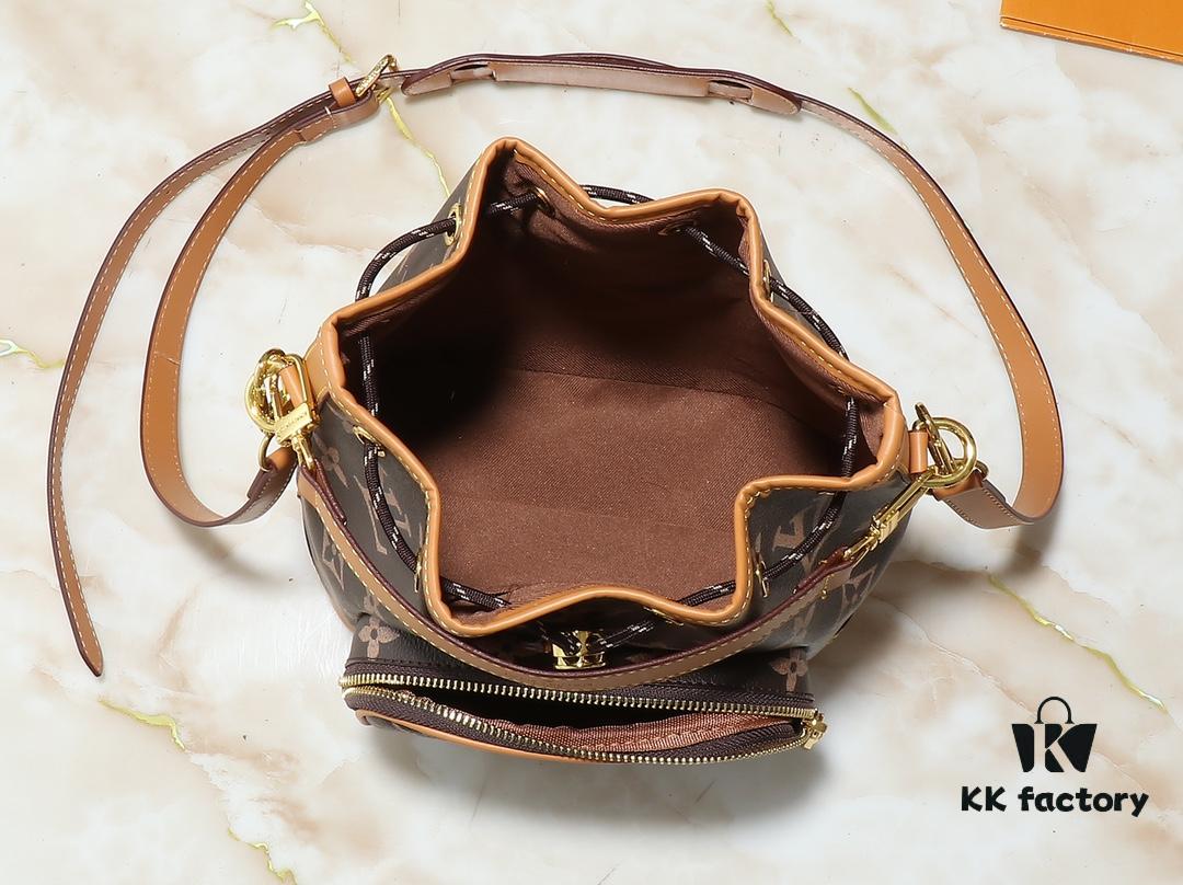 Noe Cargo Mini Upgrade Original Version M14199 M14017 – Compact Bucket Bag in Shiny Calfskin with Nylon-Like Sheen