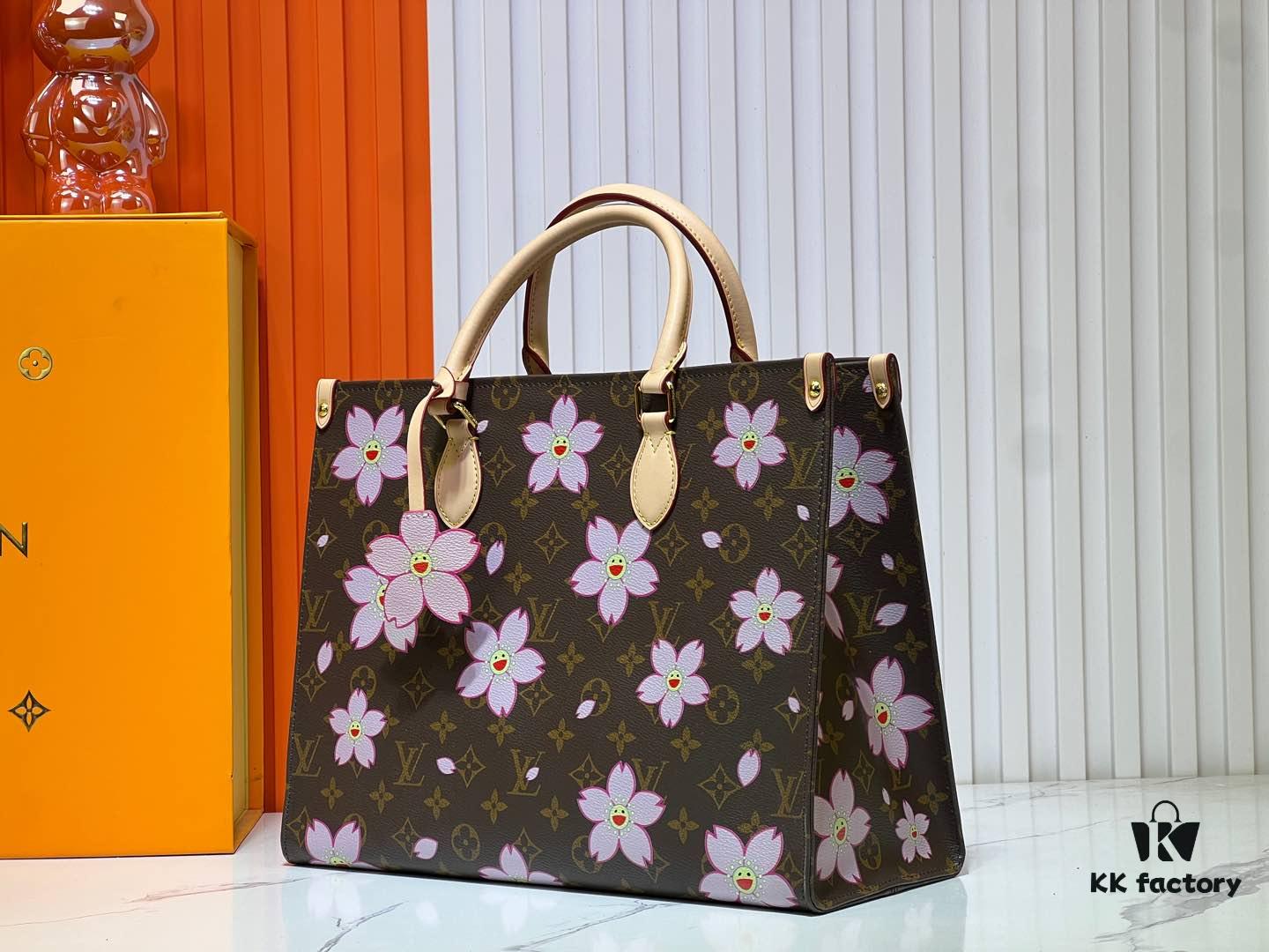 M45039 M13668!🔥Lv & Murakami Cherry Blossom 🌸 OnTheGo New Version Legendary ONTHEGO Tote Bag