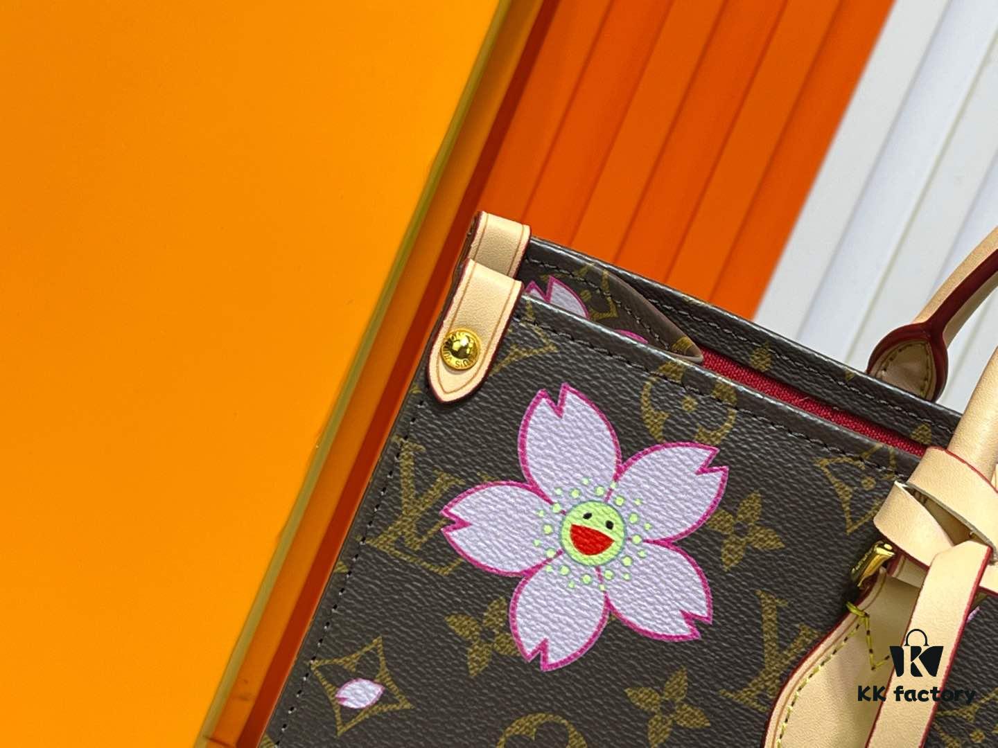 M45039 M13668!🔥Lv & Murakami Cherry Blossom 🌸 OnTheGo New Version Legendary ONTHEGO Tote Bag