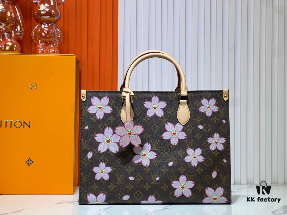 M45039 M13668!🔥Lv & Murakami Cherry Blossom 🌸 OnTheGo New Version Legendary ONTHEGO Tote Bag