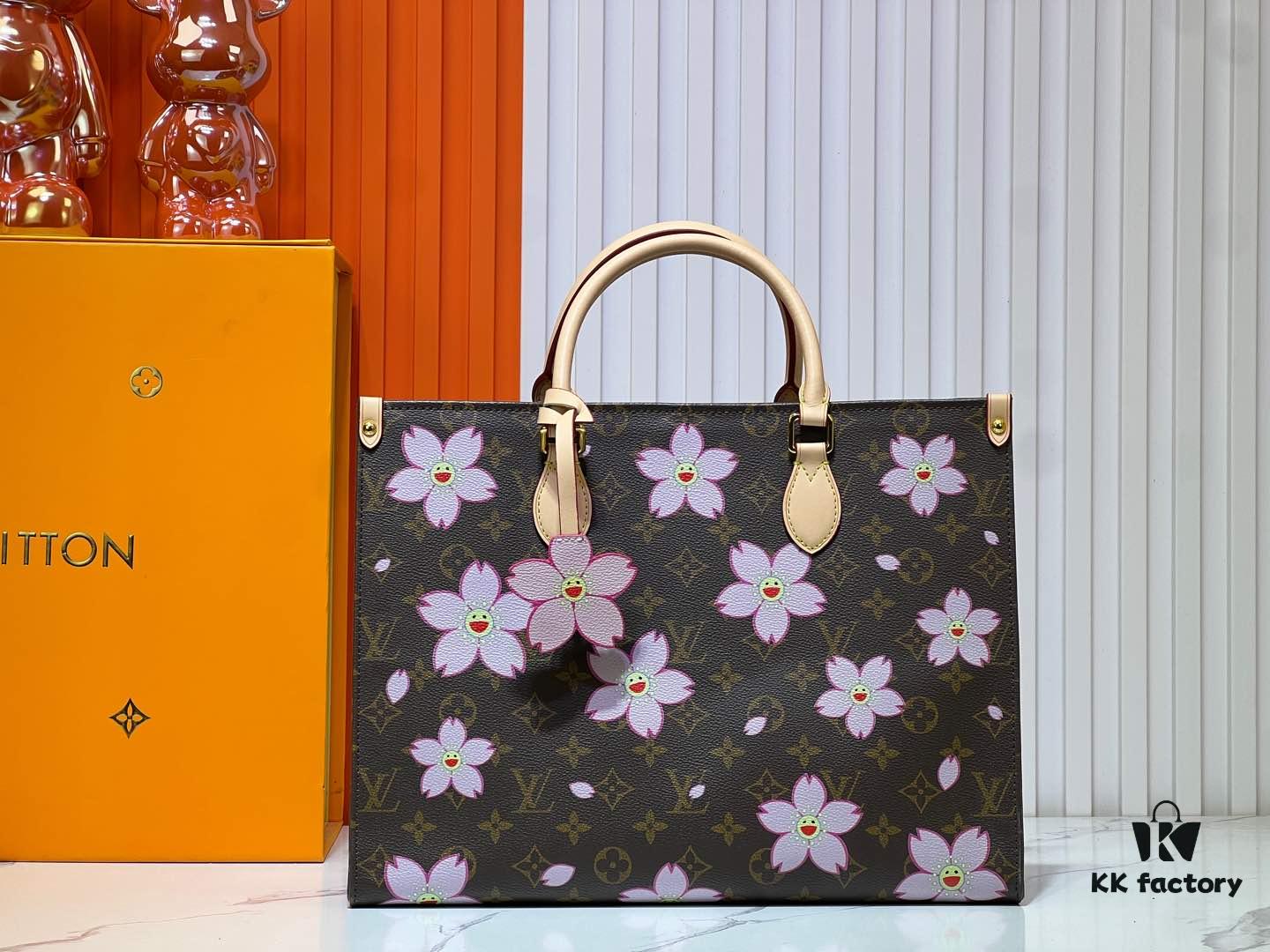 M45039 M13668!🔥Lv & Murakami Cherry Blossom 🌸 OnTheGo New Version Legendary ONTHEGO Tote Bag