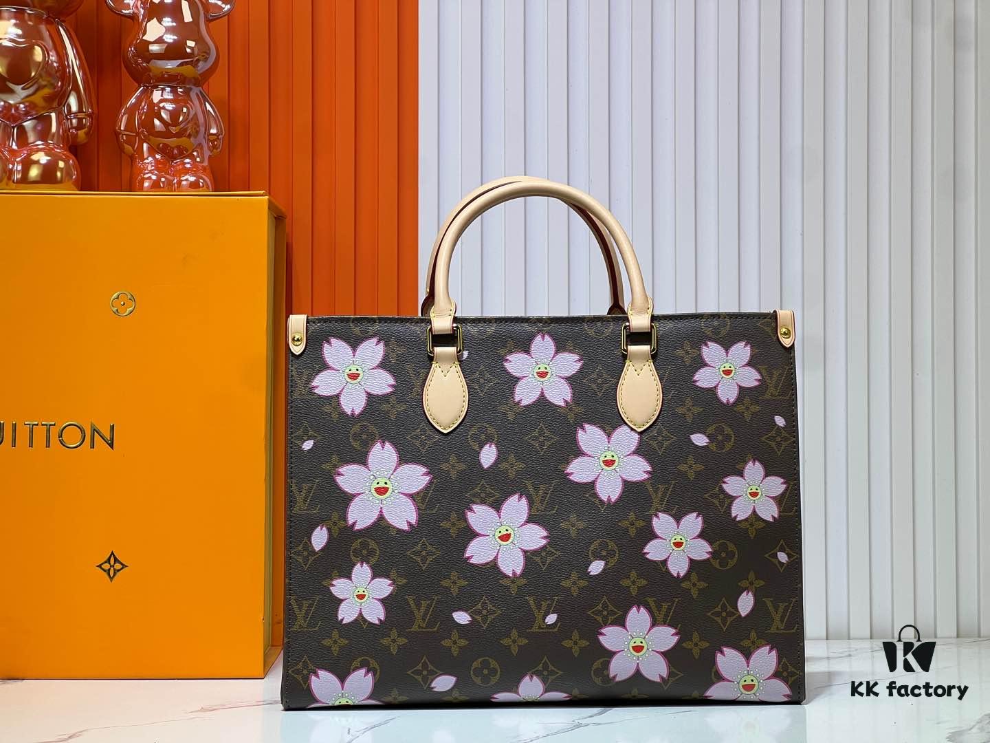 M45039 M13668!🔥Lv & Murakami Cherry Blossom 🌸 OnTheGo New Version Legendary ONTHEGO Tote Bag