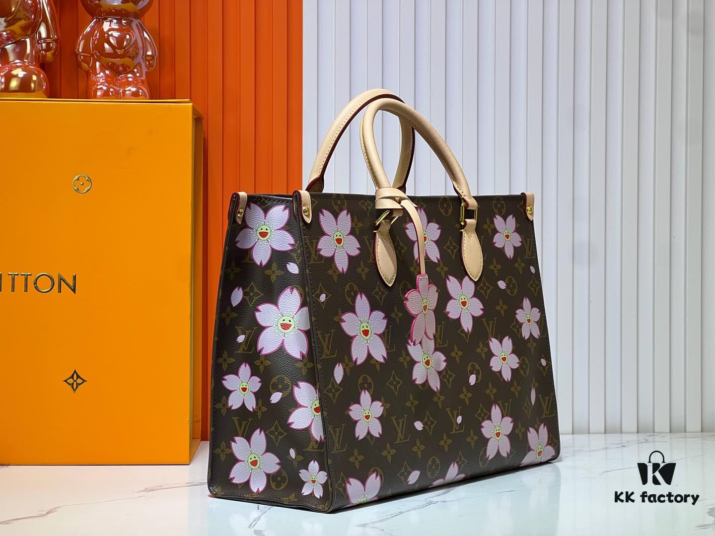 M45039 M13668!🔥Lv & Murakami Cherry Blossom 🌸 OnTheGo New Version Legendary ONTHEGO Tote Bag