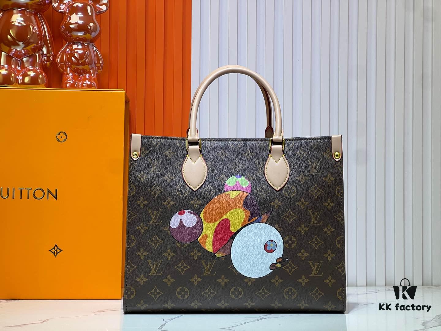 M45039 M13668!🔥Lv & Murakami 🐼 Panda Print OnTheGo New Version Legendary ONTHEGO Tote Bag