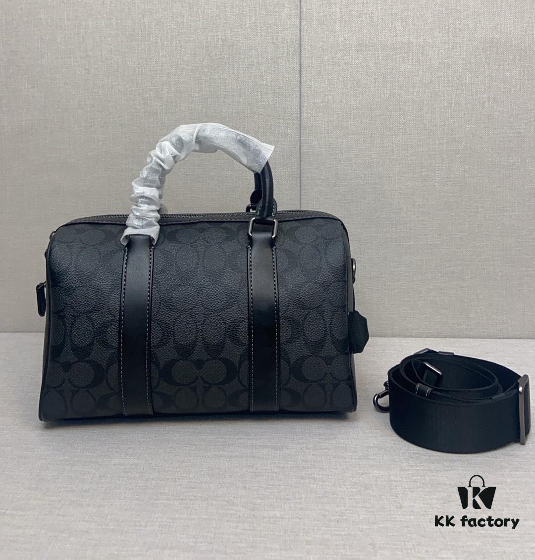 New September Arrival CT840 Unisex Classic Logo Canvas Texture Gotham 24-inch Travel Bag – LV24 Alternative Pillow Bag, Couples Style Compatible, Coated Canvas with Cow Leather Trim