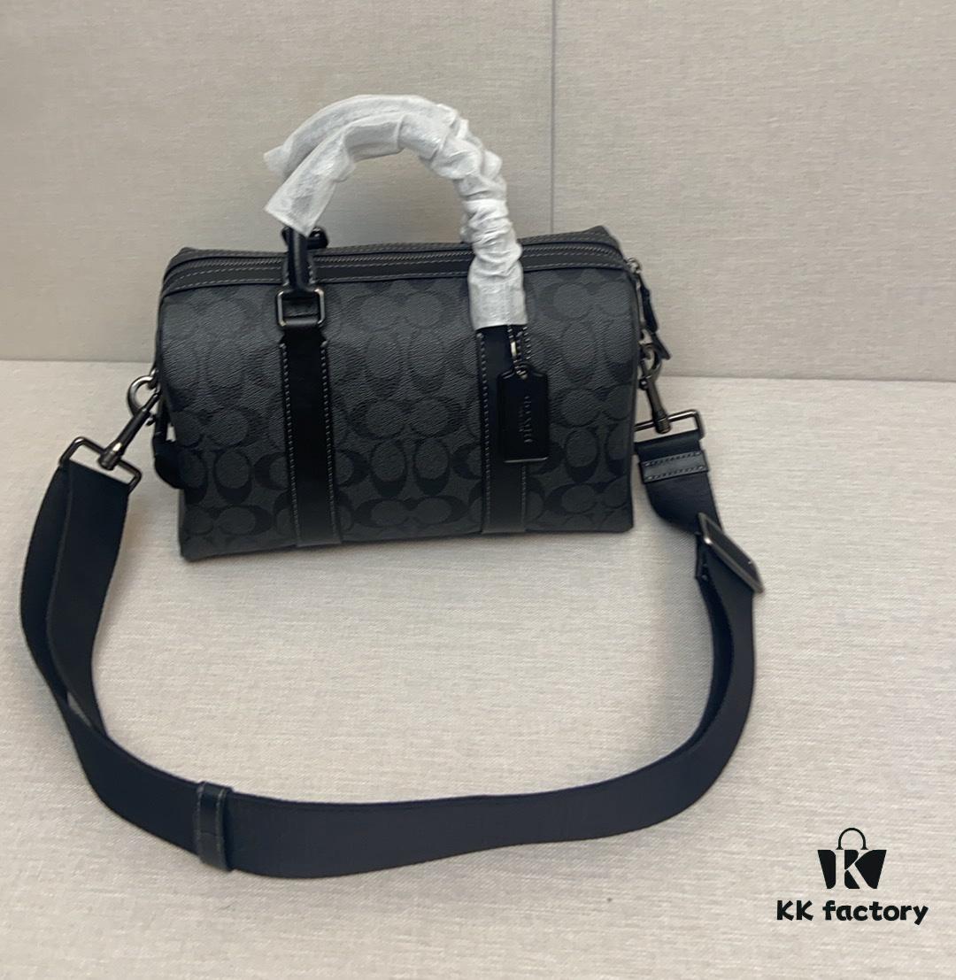 New September Arrival CT840 Unisex Classic Logo Canvas Texture Gotham 24-inch Travel Bag – LV24 Alternative Pillow Bag, Couples Style Compatible, Coated Canvas with Cow Leather Trim