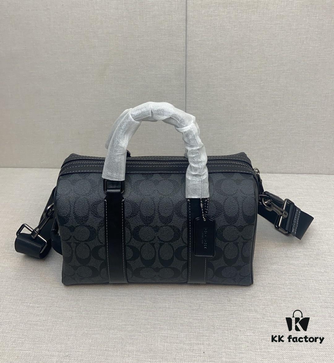 New September Arrival CT840 Unisex Classic Logo Canvas Texture Gotham 24-inch Travel Bag – LV24 Alternative Pillow Bag, Couples Style Compatible, Coated Canvas with Cow Leather Trim