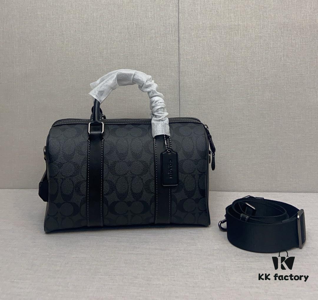 New September Arrival CT840 Unisex Classic Logo Canvas Texture Gotham 24-inch Travel Bag – LV24 Alternative Pillow Bag, Couples Style Compatible, Coated Canvas with Cow Leather Trim