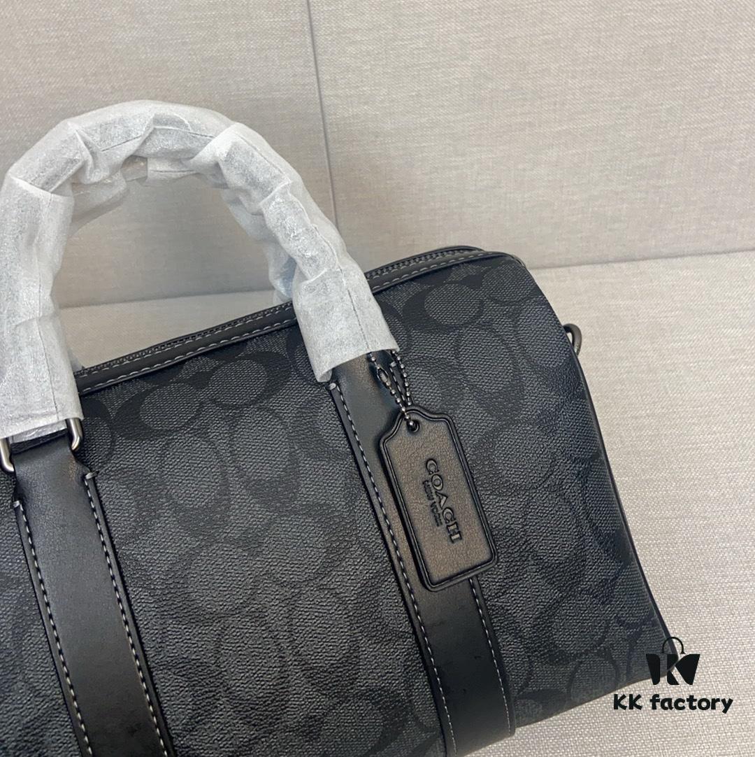 New September Arrival CT840 Unisex Classic Logo Canvas Texture Gotham 24-inch Travel Bag – LV24 Alternative Pillow Bag, Couples Style Compatible, Coated Canvas with Cow Leather Trim