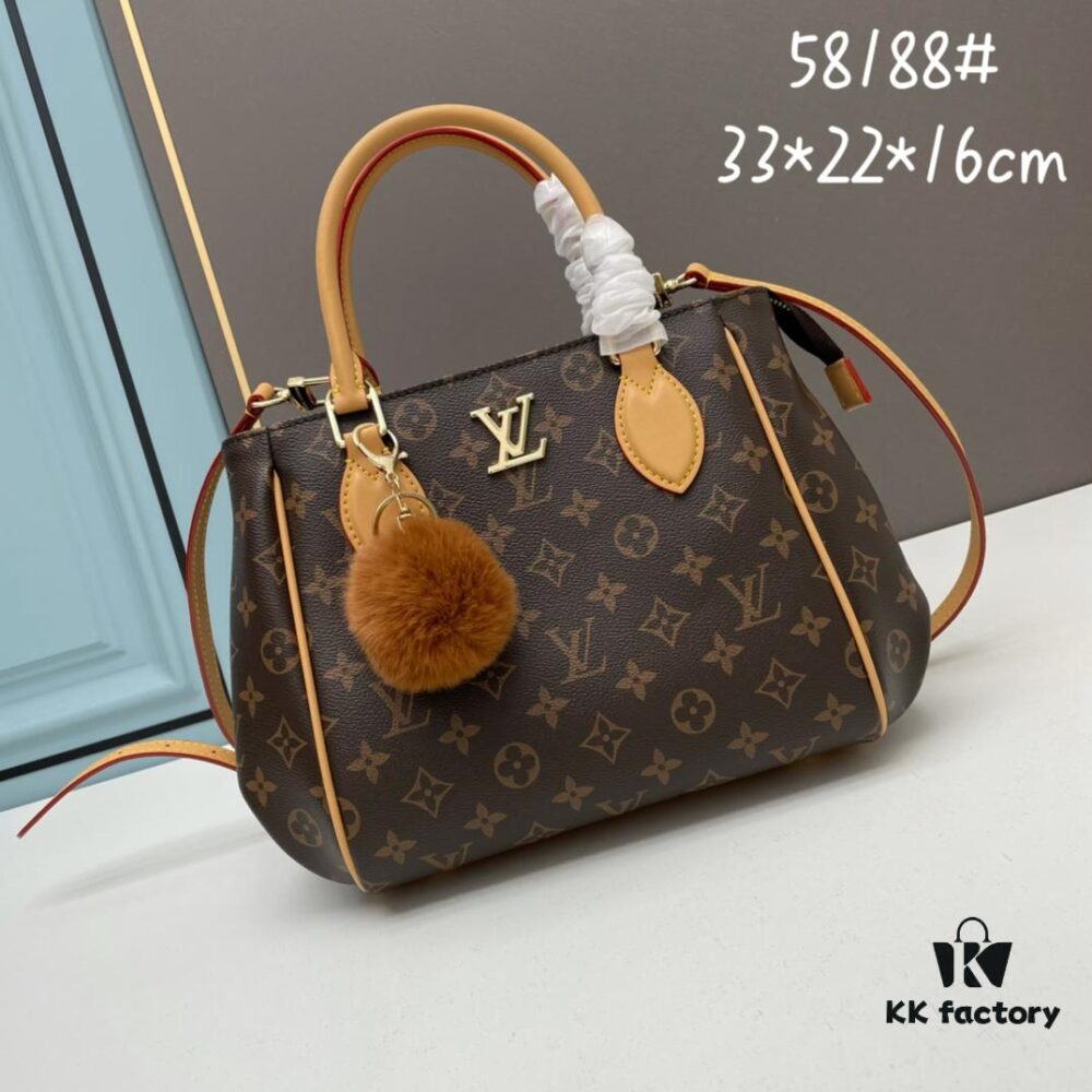 New LV Monogram Leather Handheld Shoulder Crossbody Bag Model 58188 with Long Strap, 2022 New Fashion Women's Bag, Monogram Genuine Leather Shoulder Strap, Large Capacity [Strong] Size 33-22-16cm