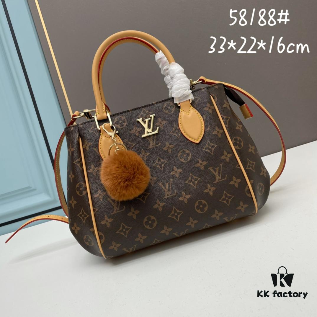 New LV Monogram Leather Handheld Shoulder Crossbody Bag Model 58188 with Long Strap, 2022 New Fashion Women's Bag, Monogram Genuine Leather Shoulder Strap, Large Capacity [Strong] Size 33-22-16cm