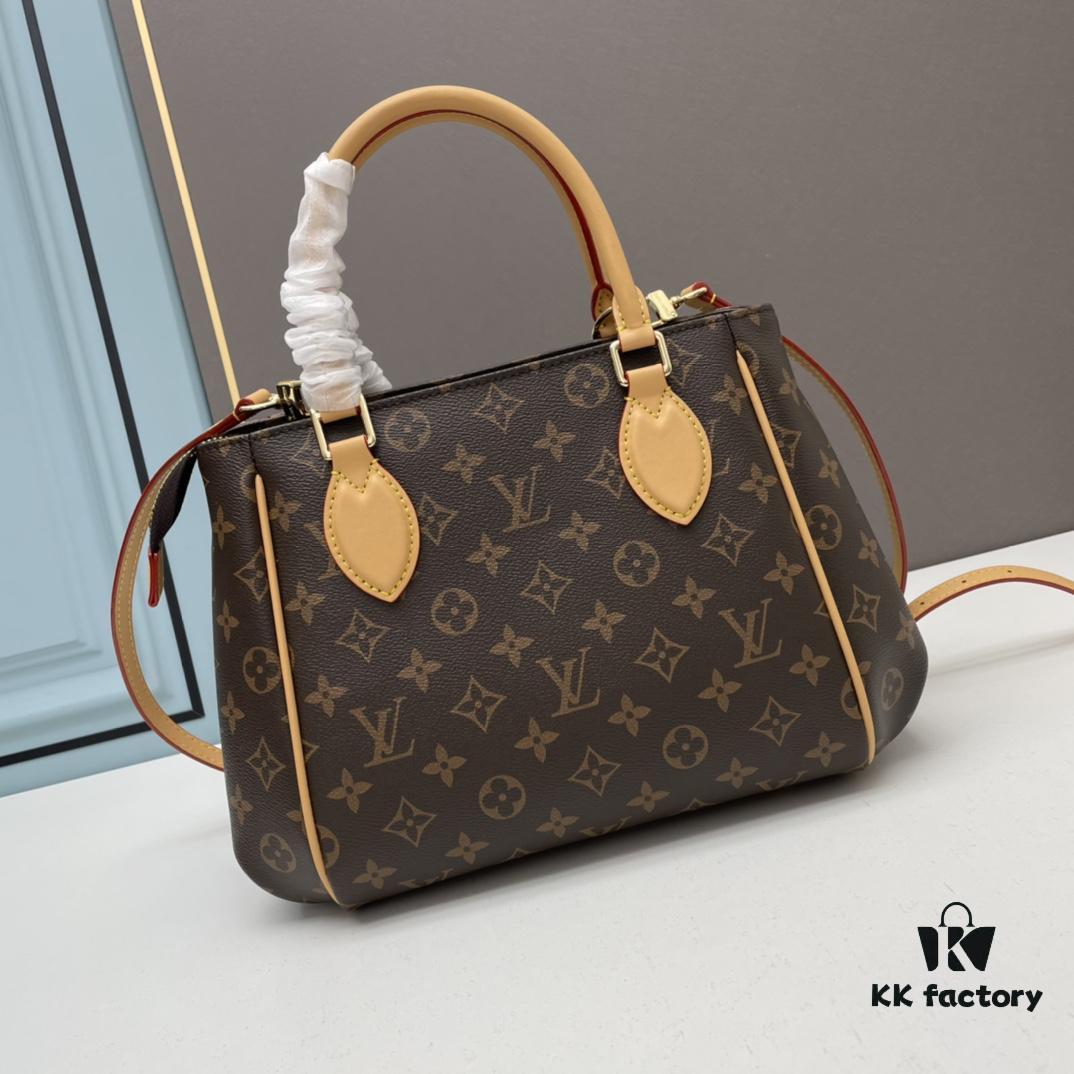New LV Monogram Leather Handheld Shoulder Crossbody Bag Model 58188 with Long Strap, 2022 New Fashion Women's Bag, Monogram Genuine Leather Shoulder Strap, Large Capacity [Strong] Size 33-22-16cm