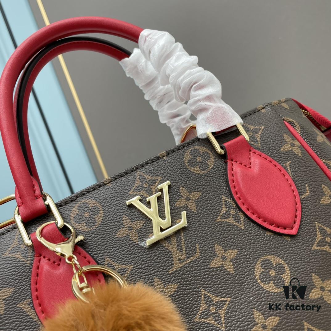 New LV Monogram Leather Handheld, Shoulder and Crossbody Bag Model 58188 with Long Strap, 2022 New Fashion Women's Bag, Monogram Genuine Leather Shoulder Strap, Large Capacity [Strong], Size 33-22-16cm