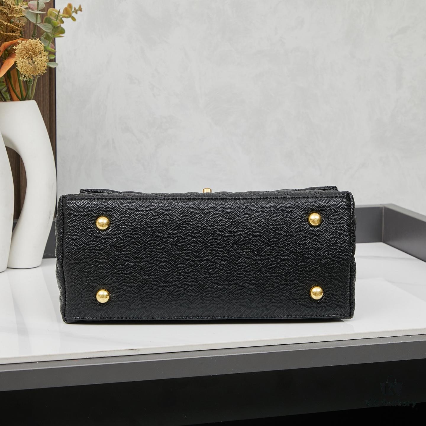 New Arrival with Box Chanel Coco Handle Black Calfskin Red Handle