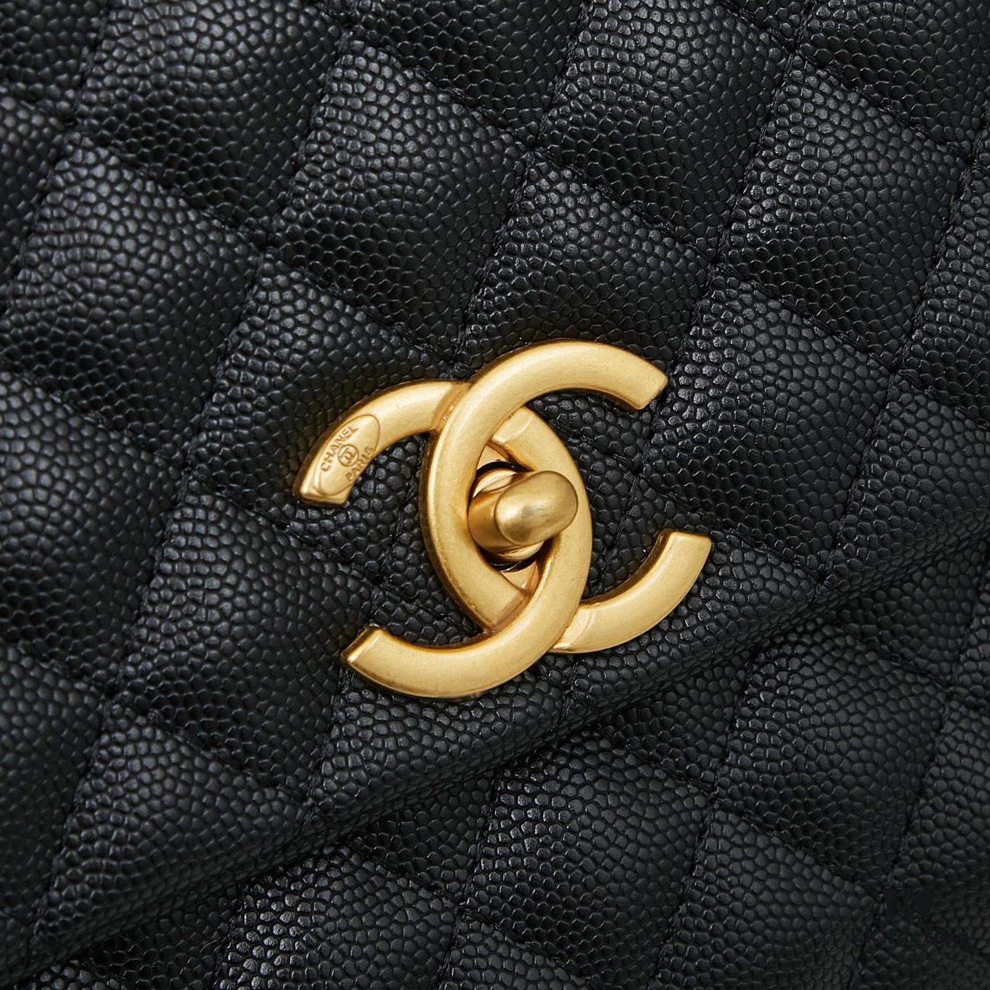 New Arrival with Box Chanel Coco Handle Black Calfskin Red Handle