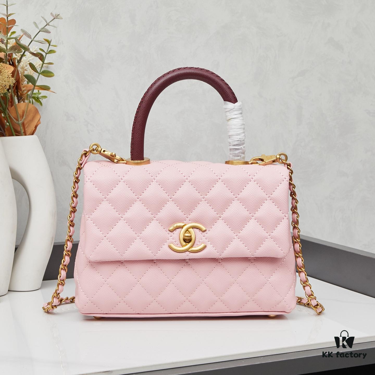 New Arrival with Box, Mini Chanel Coco Handle in Black Calfskin with Gold Hardware and Red Handle