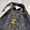 Chanel Washed Denim 25C Hobo Bag with Quilted Ball Texture, Vintage Coin Button Drawstring Bucket Bag in Retro Black and Gold with Diamond Stitching, Classic Chain Design