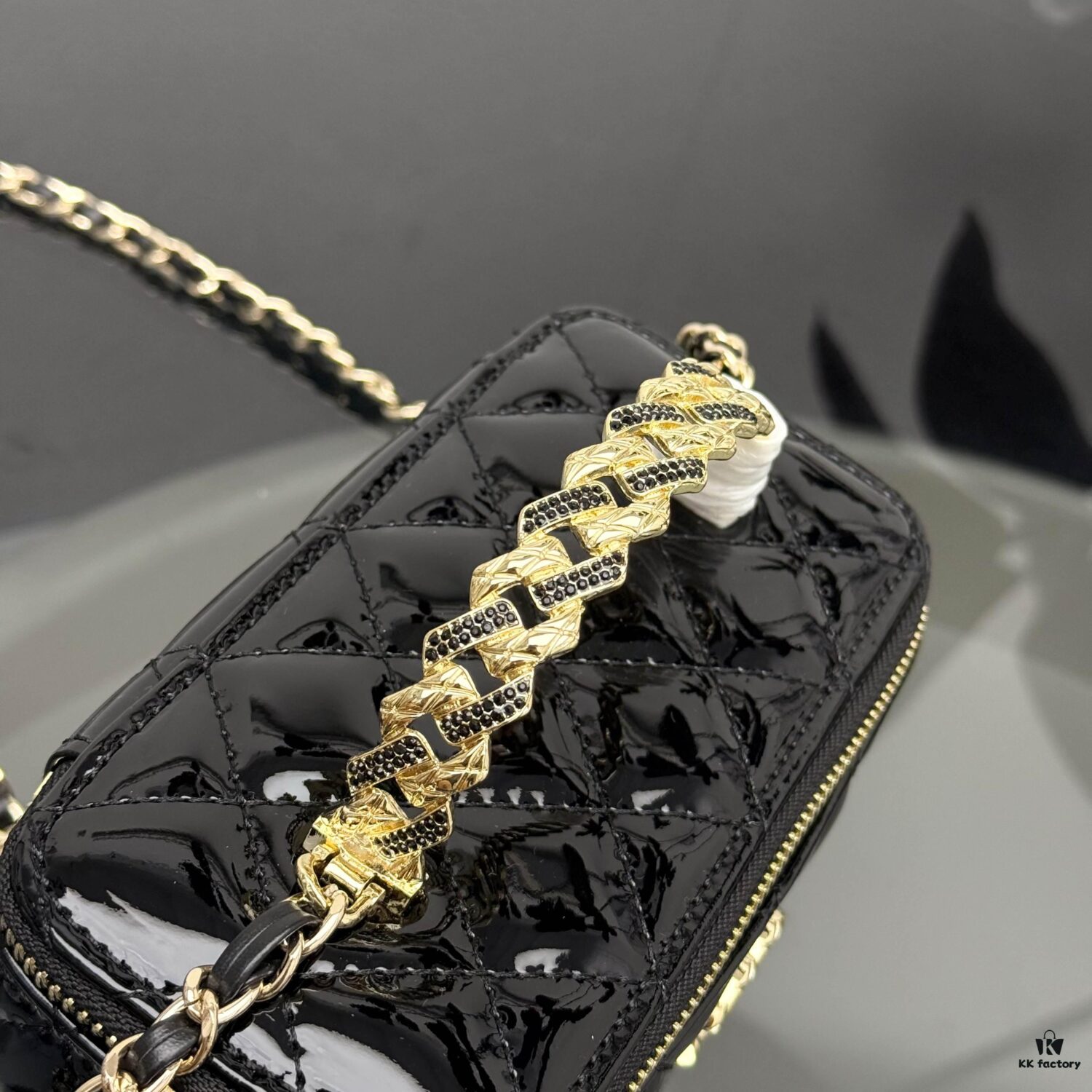 Bestselling Upgraded Chanel-Style Box Makeup Bag with Rhinestone Handle