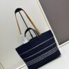 Small-sized New Arrival CHANEL Navy Blue Striped Denim Beach Tote Bag
