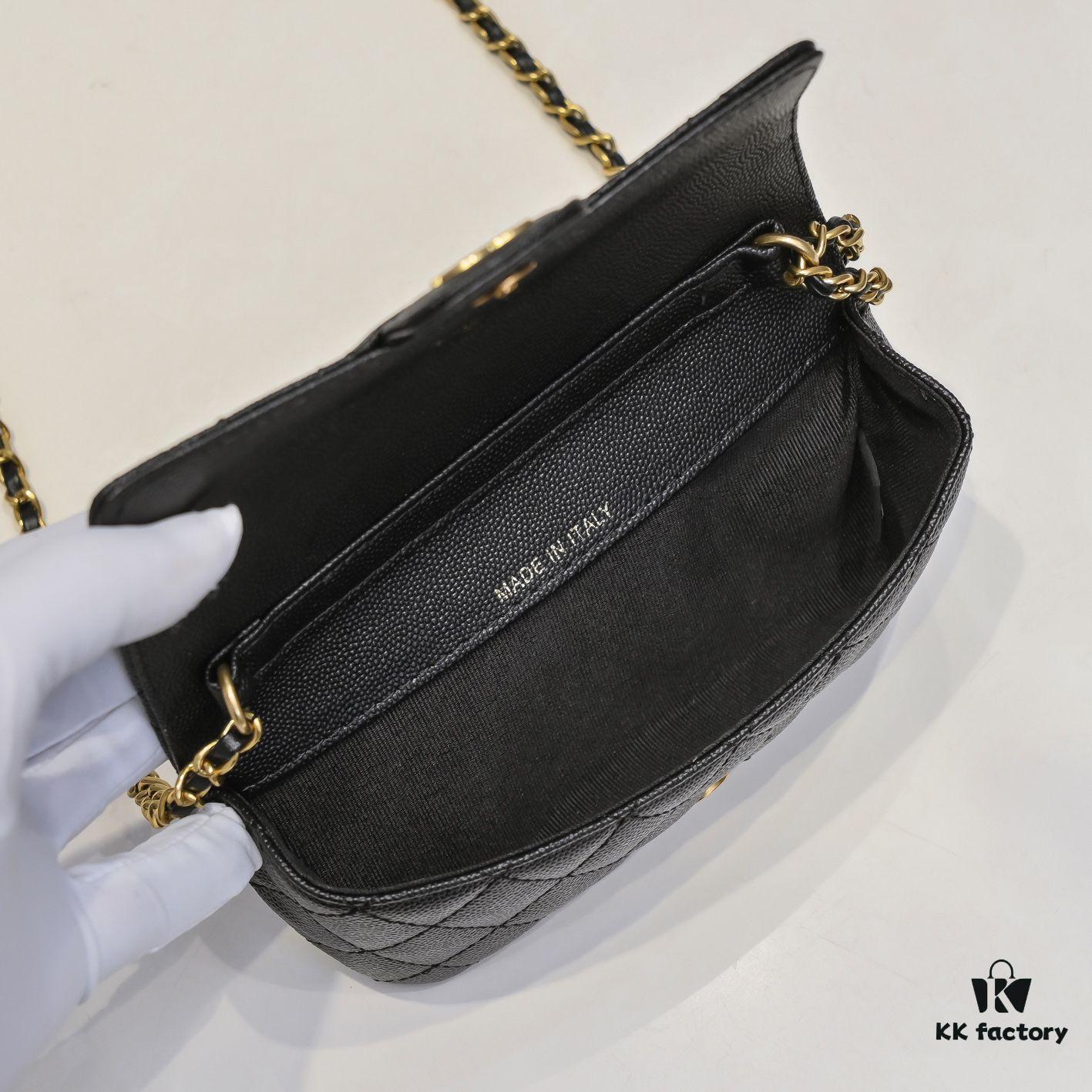 Cowhide Quilted Chanel Sunglasses Case with Ice Cream Side Design, Adjustable Strap, Light Gold Metal Trim