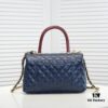 Deep Blue with Red Accents Chanel-Style Flap Bag - Unique Design, Dual Shoulder and Handheld Use