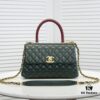 Emerald Green and Red Chanel-Style Shoulder Bag with Unique Clasp Design – Dual Carry Tote & Crossbody, Exotic Texture with Luxe Gold Hardware