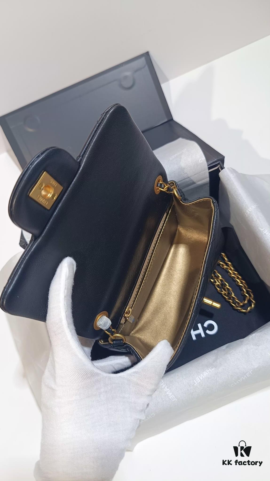 CHANEL France Boutique Collection Metal CF Bag with Golden Beads - Large and Small Sizes